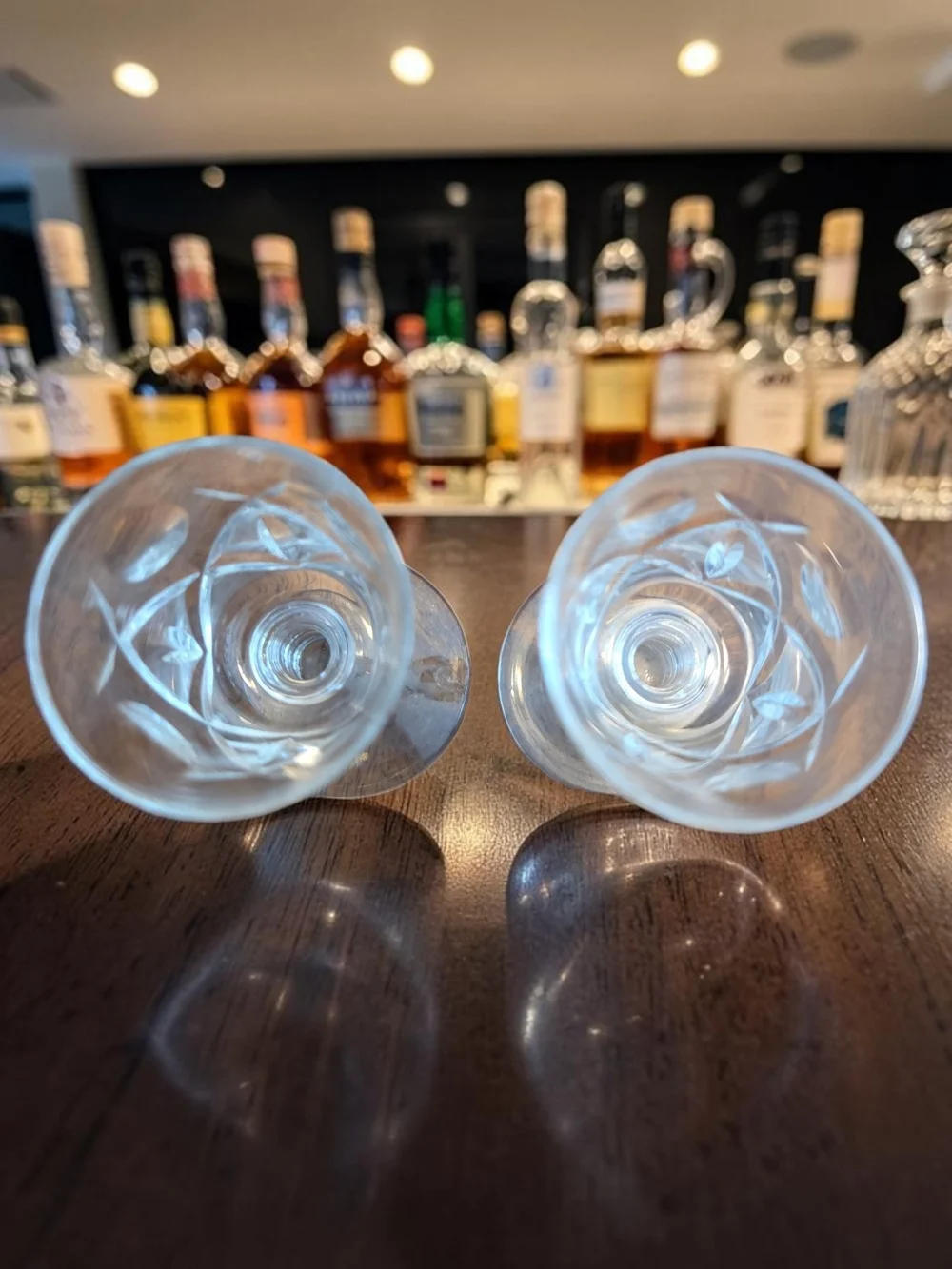 Libbey Crystal Cordial Glasses - Rockway Sharpe Ridgeway -Manganese Glow